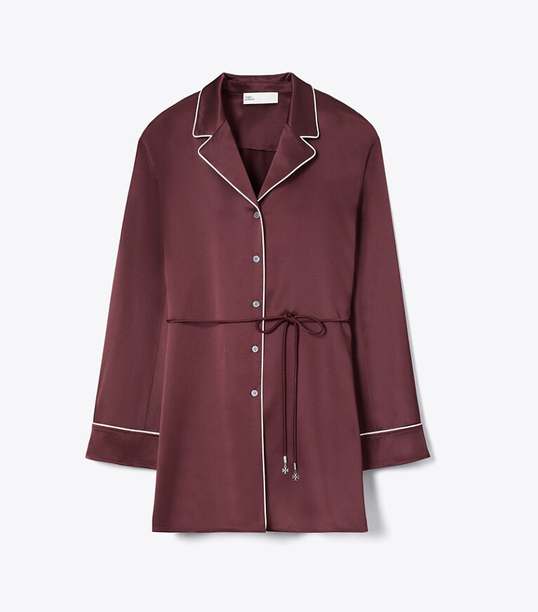 Tory Burch designer hauts Chemisier en satin de soie dans Mahogany de face