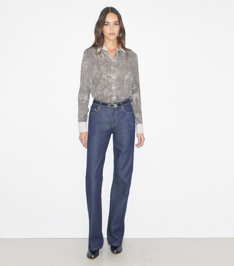 Tory Burch designer hauts Chemisier en viscose imprimée dans Light Gray Alien Toile supplémentaire sur le modèle