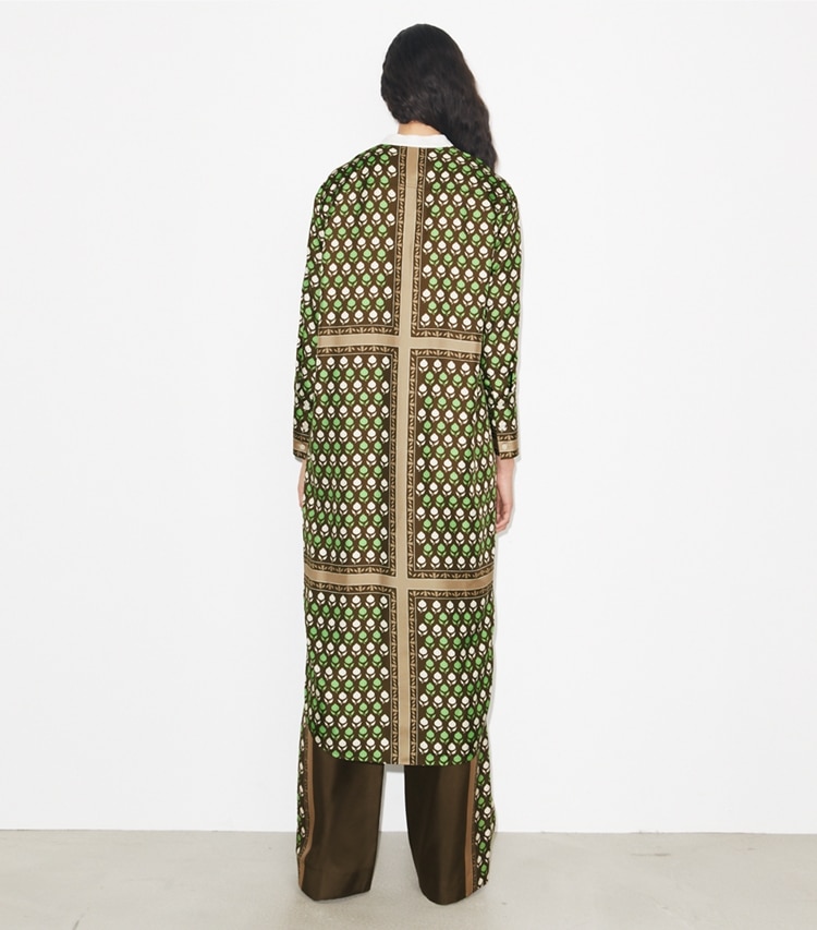 Tory Burch designer abiti Chemisier in seta in Chocolate Pomegranate on model back