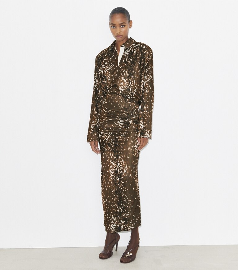 Tory Burch designer abiti Chemisier in viscosa in Chocolate Brown Fawn front