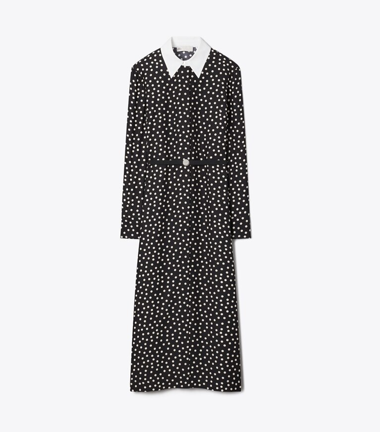 Tory Burch designer abiti Chemisier stampato in seta in Black Dot front