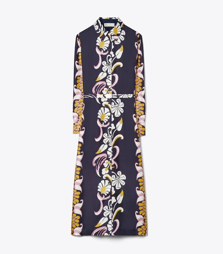 Tory Burch designer abiti Chemisier stampato in twill di seta in Pink Tropical Border front