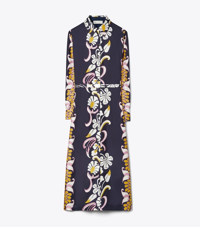 Tory Burch designer abiti Chemisier stampato in twill di seta in Pink Tropical Border front