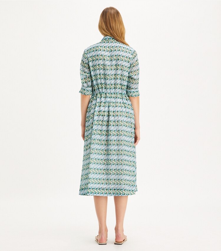 Tory Burch designer copricostume Chemisier stampato in Blue Glass Swan Allover on model back