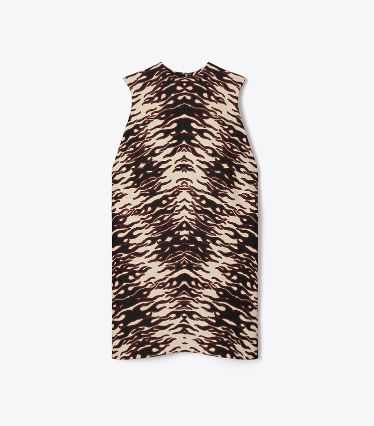 Tory Burch designer dresses Chenille Jacquard Dress in Black/Red Flame Chenille Jacquard front