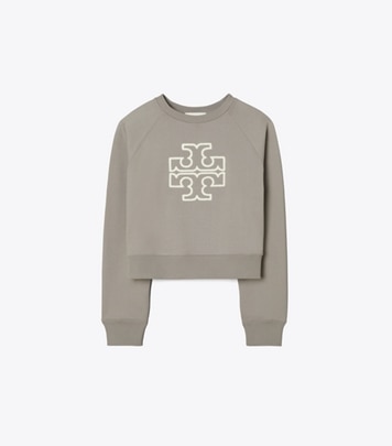 Tory Sport designer sweaters Chenille Logo Crewneck in Ballet Gray front