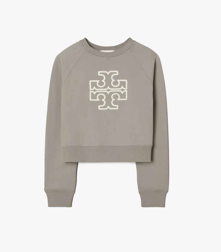 Tory Sport designer sweaters Chenille Logo Crewneck in Ballet Gray front
