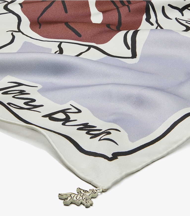Tory Burch designer scarves Cherubs Silk Square Scarf in Gray Cherubs detail