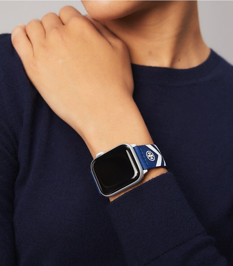 Tory Burch designer watches tory track smart watches Chevron Band for Apple Watch®, Grosgrain, 38 – 40 MM in NAVY accessory on model