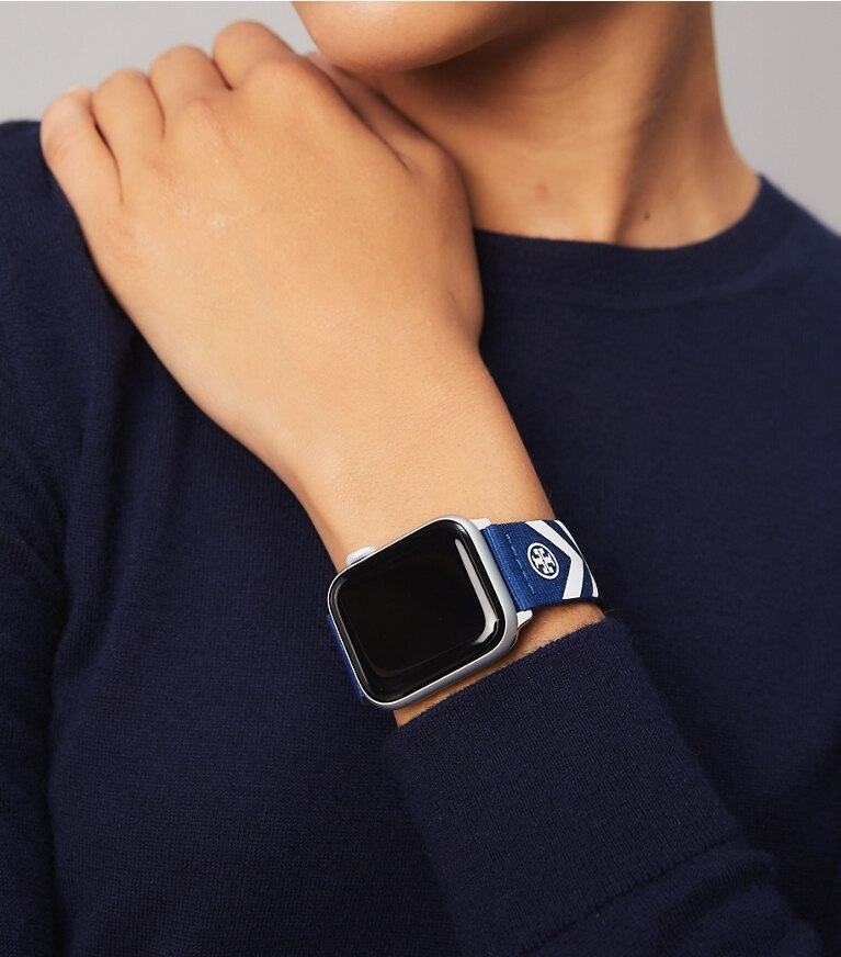 Tory Burch designer watches tory track smart watches Chevron Band for Apple Watch®, Grosgrain, 38 – 40 MM in NAVY front
