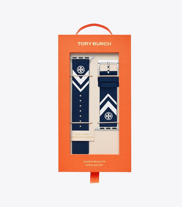 Tory Burch designer watches tory track smart watches Chevron Band for Apple Watch®, Grosgrain, 38 – 40 MM in NAVY front