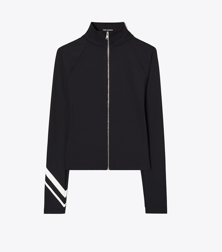 Tory Burch designer tops Chevron Full-Zip Jacket in BLACK front