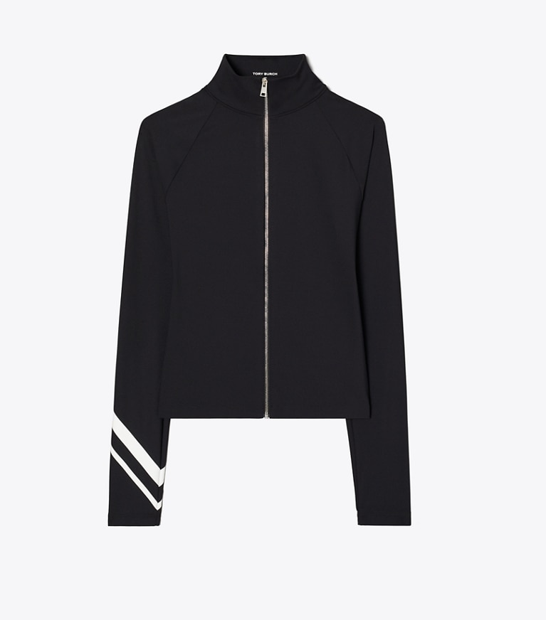 Tory Burch designer tops Chevron Full-Zip Jacket in BLACK front
