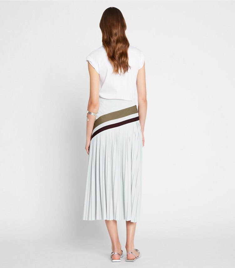 Tory Sport designer bottoms Chevron Pleated Skirt in Ballet Blue on model back