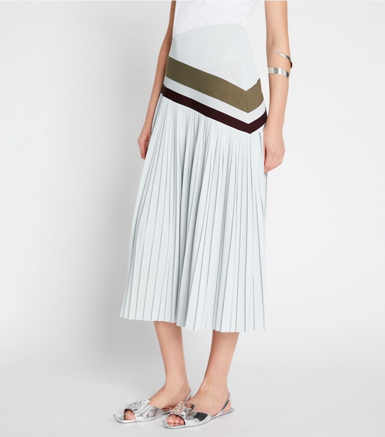 Tory Sport designer bottoms Chevron Pleated Skirt in Ballet Blue front