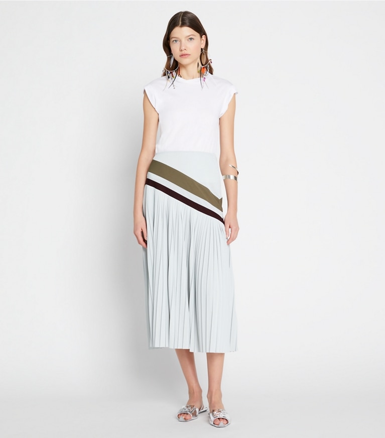 Tory Sport designer bottoms Chevron Pleated Skirt in Ballet Blue front