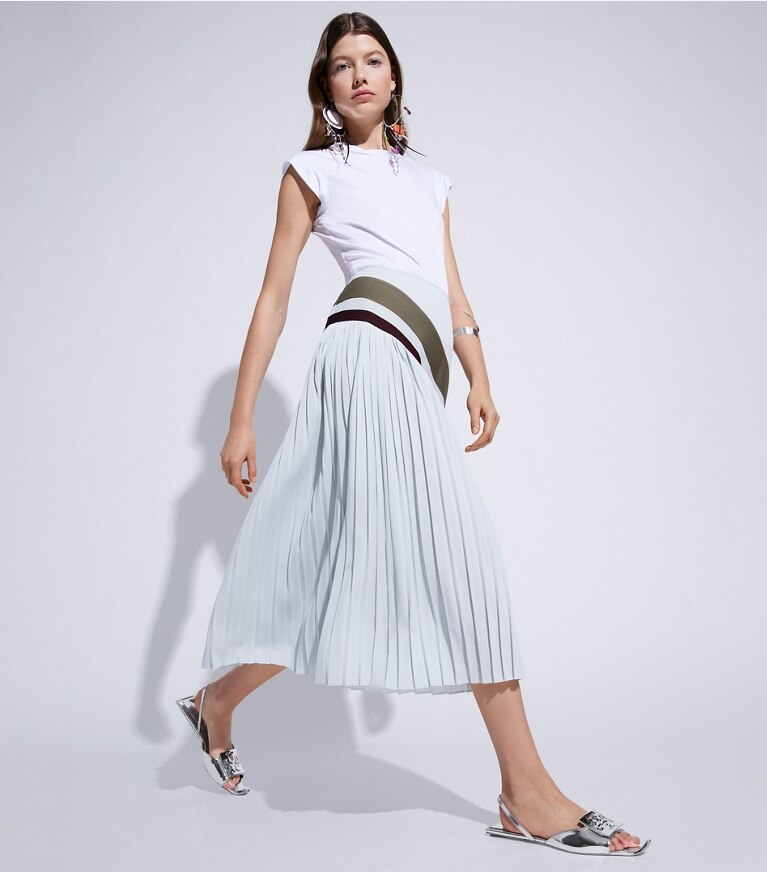 Tory Sport designer bottoms Chevron Pleated Skirt in Ballet Blue front