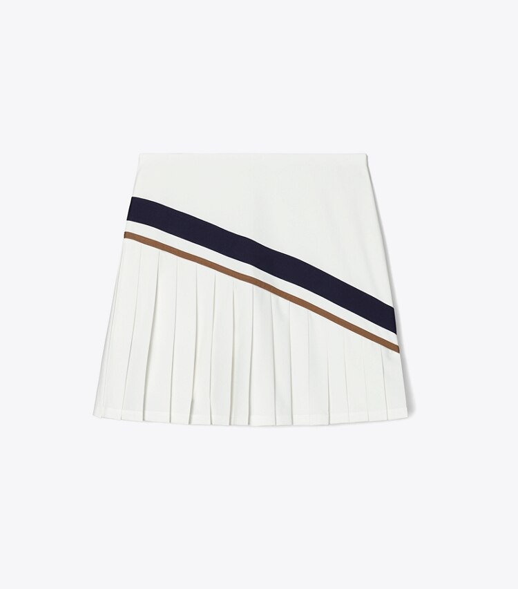 Tory Sport designer bottoms Chevron Pleated Tennis Skirt in Snow White / Anise Brown front
