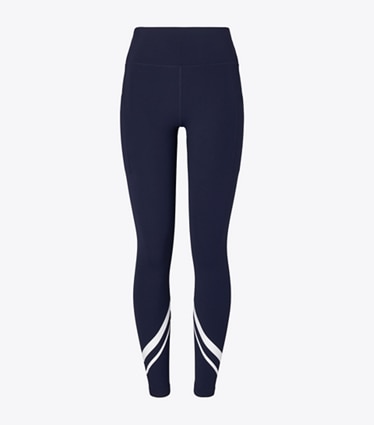 Tory Burch designer bottoms Chevron Side Pocket Legging in Tory Navy front
