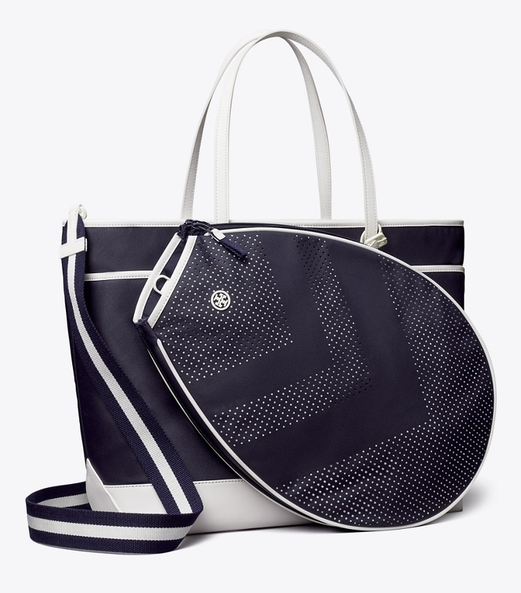 Tory Sport designer tote bags Chevron Tennis Tote in Tory Navy angle
