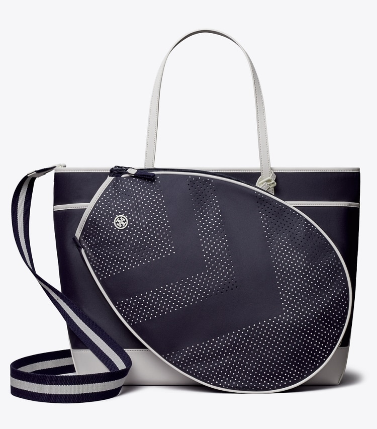 Tory Sport designer tote bags Chevron Tennis Tote in Tory Navy front