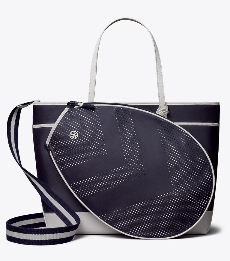 Tory Sport designer tote bags Chevron Tennis Tote in Tory Navy angle