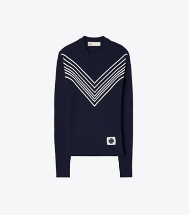 Tory Sport designer sweaters Chevron Viscose Sweater in Tory Navy front