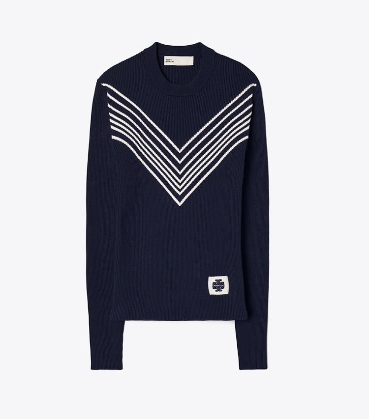 Tory Sport designer sweaters Chevron Viscose Sweater in Tory Navy front