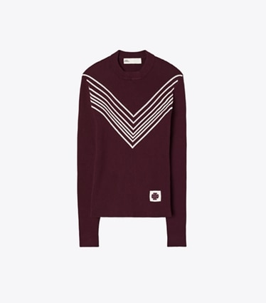 Tory Sport designer sweaters Chevron Viscose Sweater in Deep Jasper front