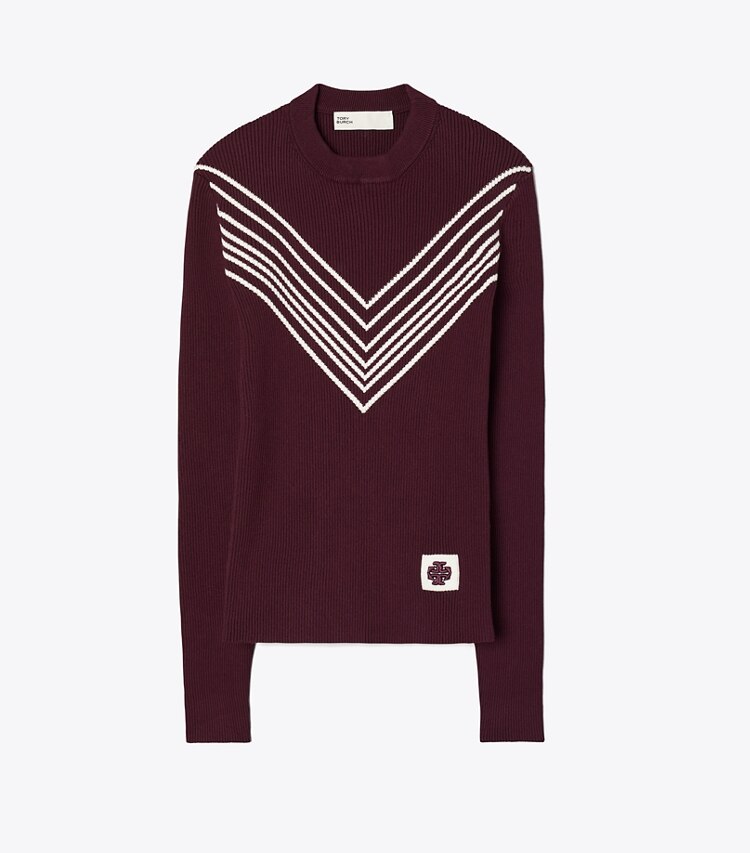 Tory Sport designer sweaters Chevron Viscose Sweater in Deep Jasper front
