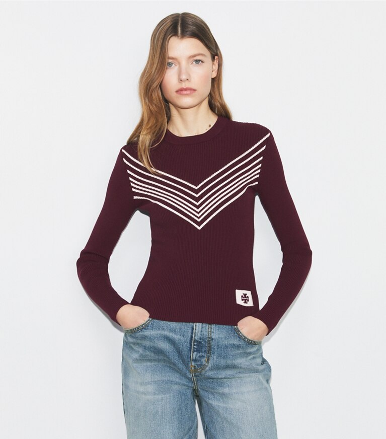 Tory Sport designer sweaters Chevron Viscose Sweater in Deep Jasper front