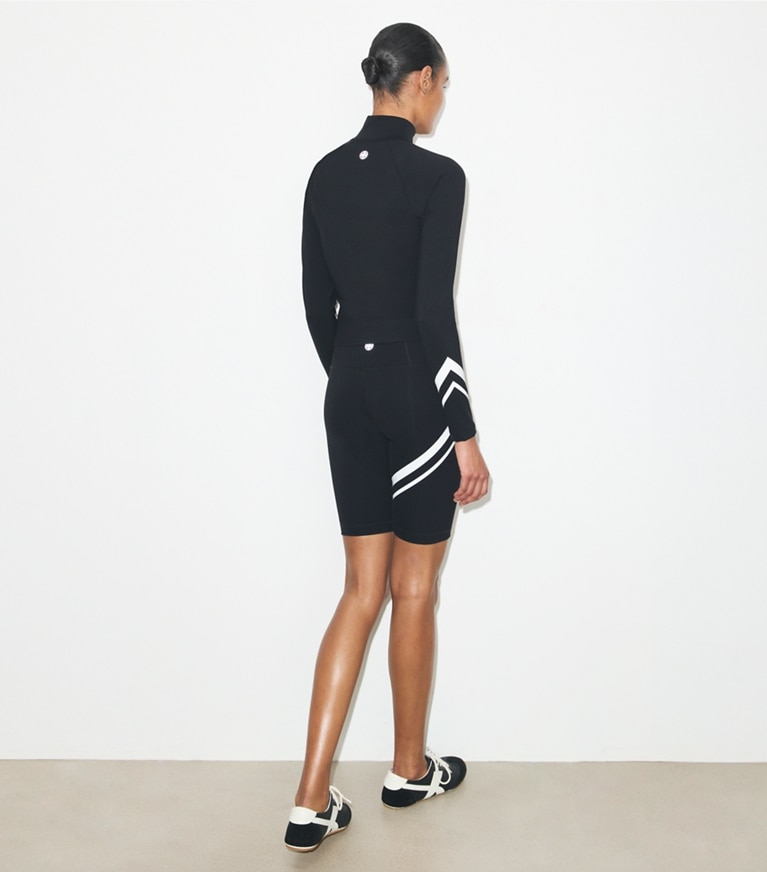 Tory Burch designer oberteile Chevronjacke mit durchgehendem Reißverschluss in BLACK on model back