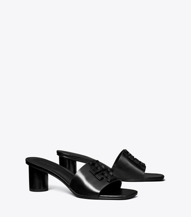 Tory Burch diseñador sandalias Chinela con tacón Ines en PERFECT BLACK ángulo