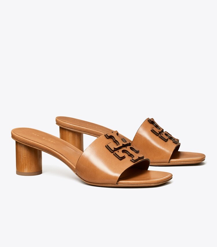 Tory Burch diseñador sandalias Chinela con tacón Ines en TAN ángulo