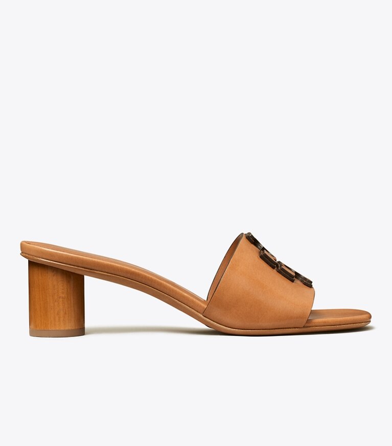Tory Burch diseñador sandalias Chinela con tacón Ines en TAN lateral