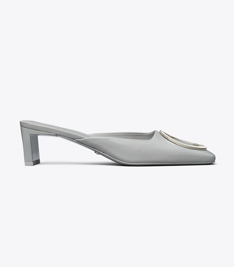Tory Burch diseñador tacones Chinela con tacón y anilla en LOUTRE GRAY / SILVER lateral