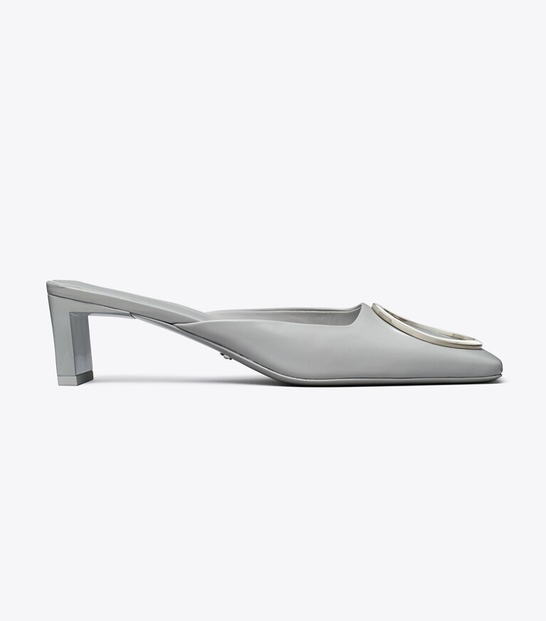 Tory Burch diseñador tacones Chinela con tacón y anilla en LOUTRE GRAY / SILVER lateral
