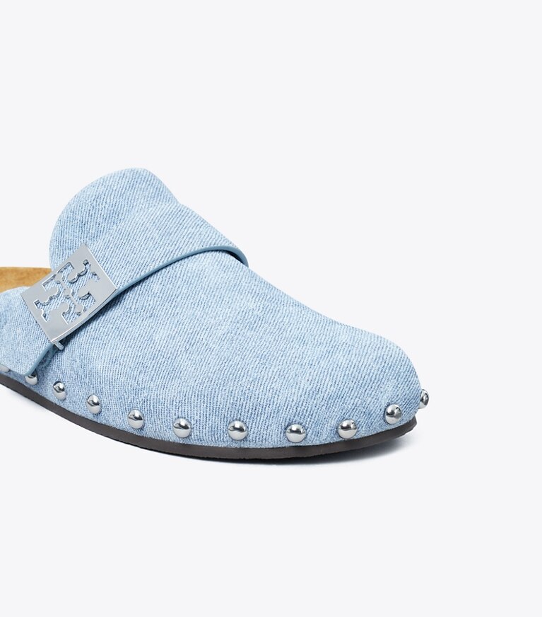 Tory Burch diseñador zapatos planos Chinela con tachuelas Mellow en BLUE CLOUD / SILVER detalle