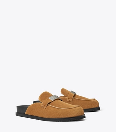 Tory Burch diseñador zapatos planos Chinela LeeLee en TOFFEE ángulo
