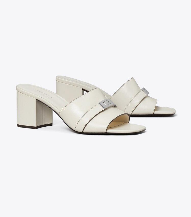 Tory Burch diseñador sandalias Chinela LeeLee de tacón en Light Cream ángulo