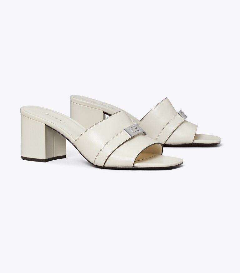 Tory Burch diseñador sandalias Chinela LeeLee de tacón en Light Cream ángulo