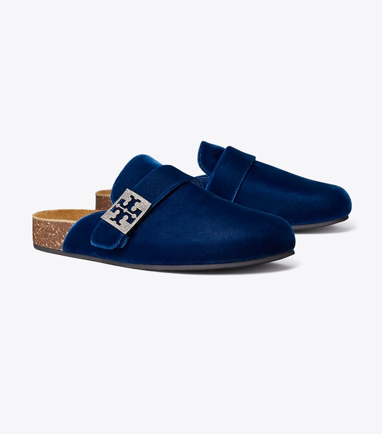 Tory Burch diseñador zapatos planos Chinela Mellow con pavé en OCEAN / SILVER ángulo