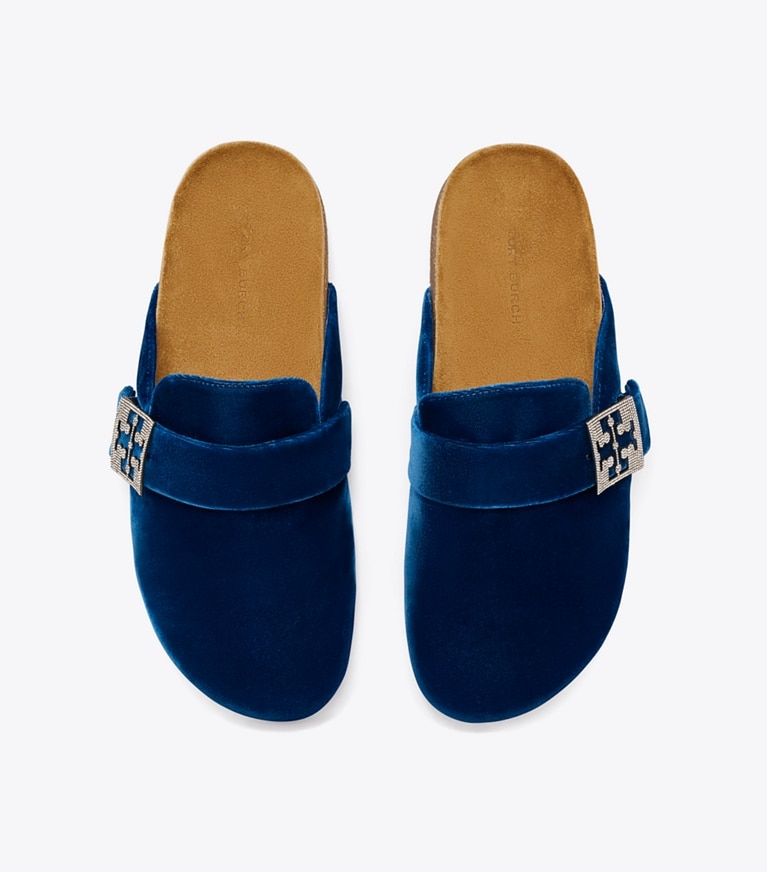 Tory Burch diseñador zapatos planos Chinela Mellow con pavé en OCEAN / SILVER vista superior