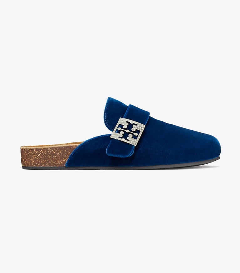 Tory Burch diseñador zapatos planos Chinela Mellow con pavé en OCEAN / SILVER lateral
