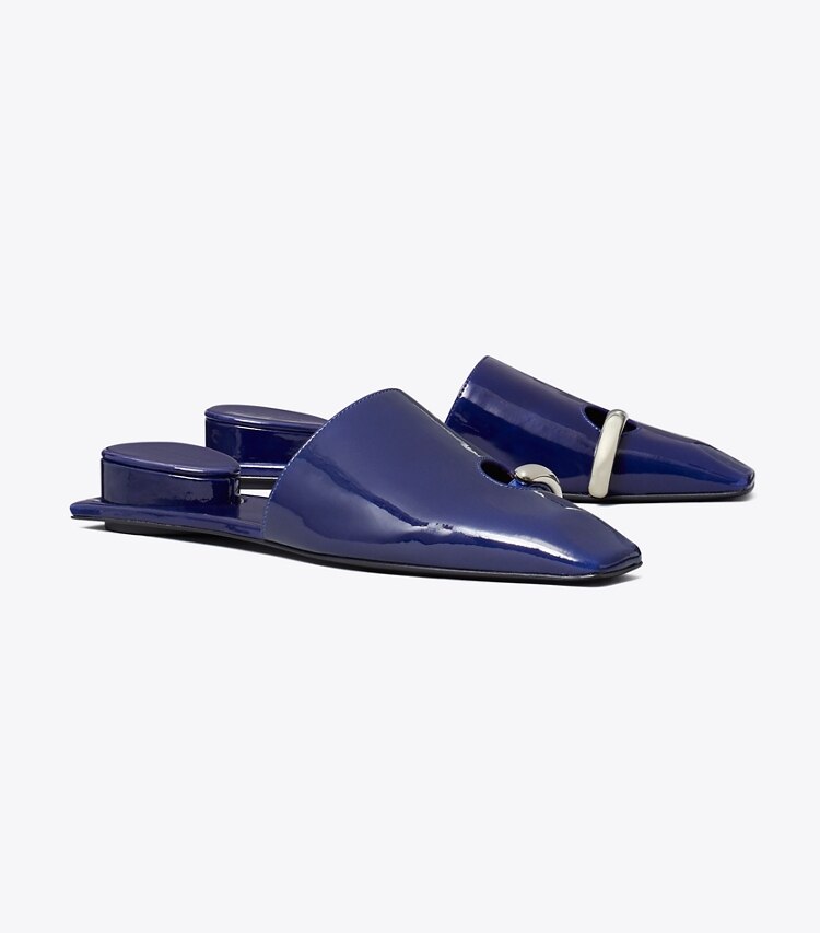 Tory Burch diseñador zapatos planos Chinela Pierced en BALLPOINT BLUE ángulo
