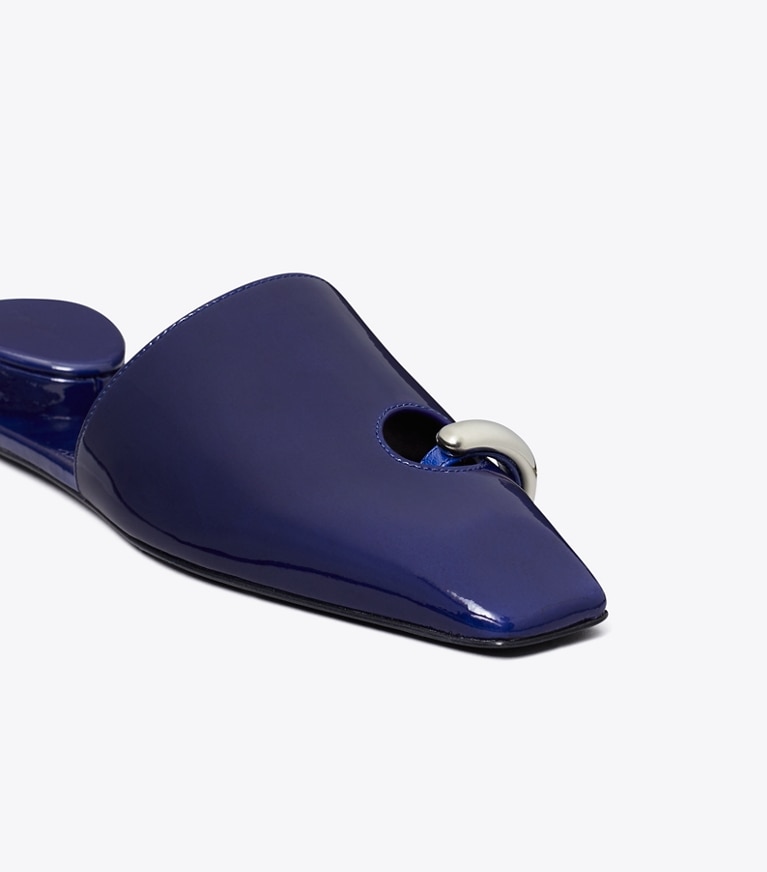 Tory Burch diseñador zapatos planos Chinela Pierced en BALLPOINT BLUE detalle