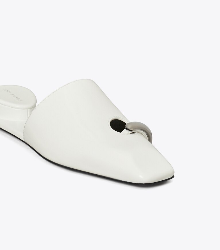 Tory Burch diseñador calzado plano Chinela Pierced en WHITE / SILVER detalle