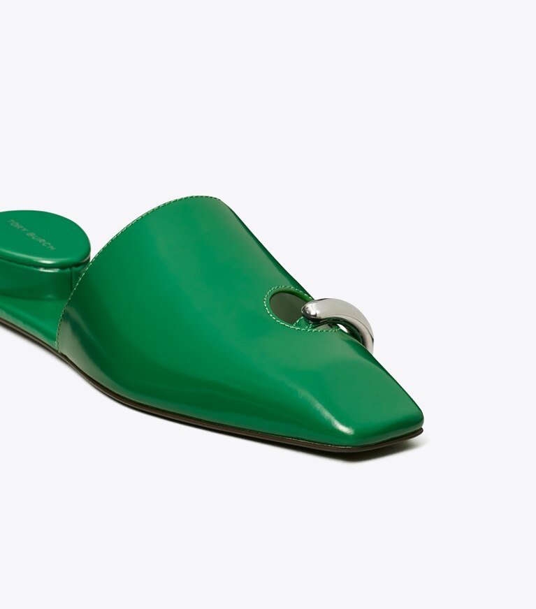 Tory Burch diseñador zapatos planos Chinela Pierced en GRASS / SILVER detalle