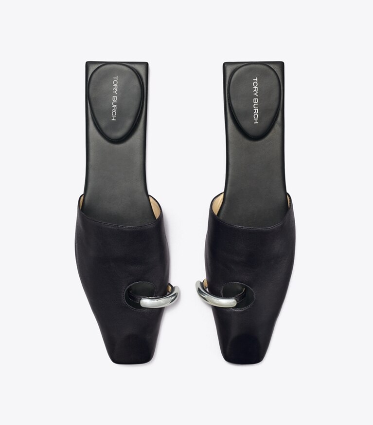 Tory Burch diseñador zapatos planos Chinela Pierced en PERFECT BLACK / SILVER vista superior