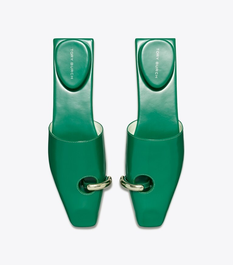 Tory Burch diseñador zapatos planos Chinela Pierced en GRASS / SILVER vista superior